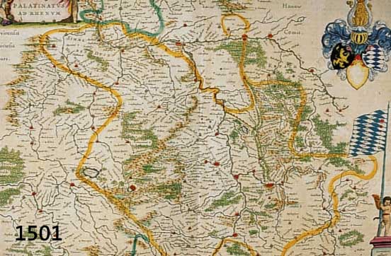 KUPFERSTICHKARTE VON BLEAU, UM 1690-1700, PALATINATUS AD RHENUM, TEILKOLORIERT, CA. 41 X 49 CM, MITTELBUG