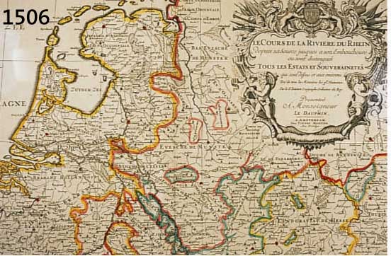 ZWEI KUPFERSTICHKARTEN VON PIERRE MORTIER AMSTERDAM, UM 1700, LE COURS DE LA RIVIERE DU RHIN, GRENZKOLORIT, EINE MIT PRACHTVOLLER KARTUSCHE, ...