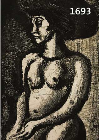 ROUAULT, GEORGES, STEHENDER WEIBLICHER HALBAKT, RADIERUNG AUF BÜTTEN, IM DRUCK MONOGR. UND DAT. 1928, CA. 29.5 X 20 CM, PP