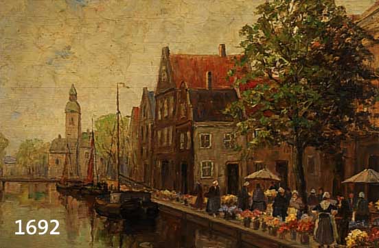 Unbekannter Maler, deutsch, 30er Jahre, Der Blumenmarkt an der Amsterdamer Gracht, Öl/Holz, re. u. unleserlich sign., ca. 50 x 60 cm, R.