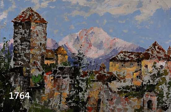 BELLENZIER, RUDOLF, GEB. 1922 TSCHÖTSCH BEI BRIXEN, LEBT IN MERAN, EXPRESSIVER REALIST, ZWEI GEMÄLDE IN ÖL AUF HARTFASER, DÖRFER IM GEBIRGE, ...