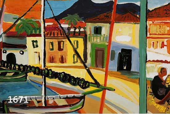 SCHREYÖGG, JÖRG, GEB. 1914 KARLSRUHE, HAFENSZENE, GOUACHE AUF PAPIER, RE. U. SIGN. UND DAT. 57, CA. 50 X 82 CM, PP, U.GL., R.