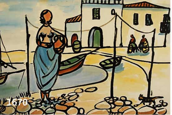 SCHREYÖGG, JÖRG, GEB. 1914 KARLSRUHE, FRAU AM STRAND, GOUACHE AUF PAPIER, RE. U. MONOGR., CA. 47 X 65 CM, PP, U.GL., R.