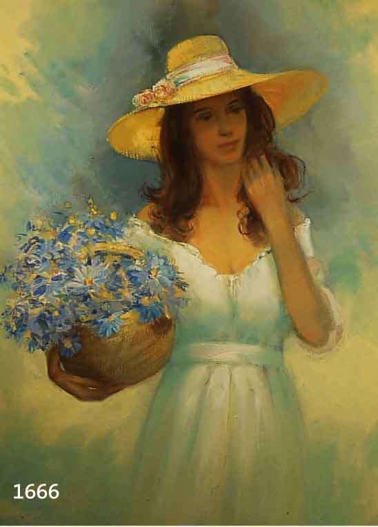 MULIERE, CLAUDE, GEB. 1940, JUNGE FRAU MIT BLUMENKORB, ÖL/LWD, RE. U. SIGN., CA. 61 X 46 CM, R.