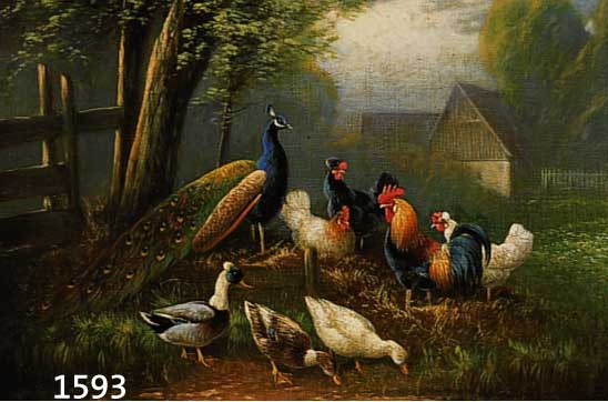 SCHEURER, OTTO, GEB. 1862-1934, MÜNCHENER KÜNSTLER, FEDERVIEH AUF MISTHAUFEN VOR STALL, ÖL/LWD., LINKS UNTEN SIGNIERT, 39 X 33 CM, R.