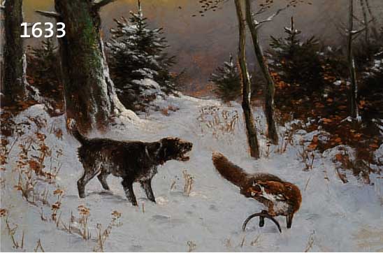 SCHEURER, OTTO, GEB. 1862-1934, MÜNCHENER KÜNSTLER, HUND VERJAGT FUCHS, ÖL/LWD., LINKS UNTEN SIGNIERT, 40 X 32 CM, R.