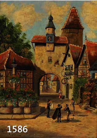 HILDEBRAND, EMIL, UM 1930, MÜNCHENER KÜNSTLER, MUSIKANTEN IN ROTHENBURG, ÖL/HOLZ, LINKS UNTEN SIGNIERT, 18 X 13 CM, PRUNK- RAHMEN, DIESER AN ...