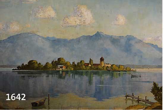 NIEMANN, GOTTFRIED, GEB. 1882 BERLIN, DIE FRAUENINSEL IM CHIEMSEE, ÖL/LWD, LI. U. SIGN. UND DAT. 38, CA. 60 X 80 CM, BREITER ORIGINALRAHMEN