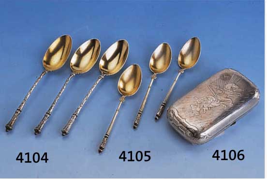 6 LÖFFEL, FRANKREICH UM 1890, 800ER SILBER VERGOLDET, BERIEBEN, MEISTERMARKE EMILE PUIFORCAT, WELTBEKANNTER GOLD- UND SILBERSCHMIED, GRIFFENDEN ...