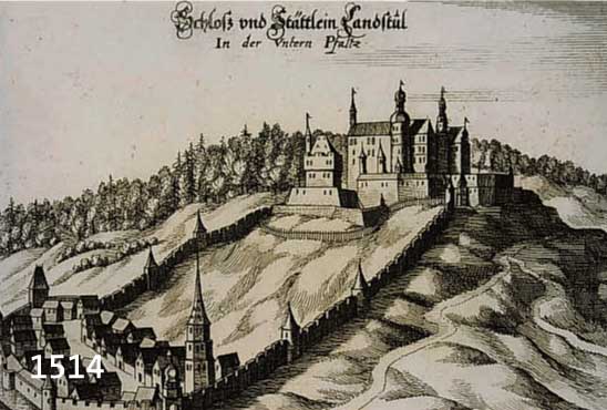 KONVOLUT VON 4 BLATT LANDSTUHL/PF UND UM- GEBUNG, 1.) KUPFERSTICH V. M. MERIAN SCHLOß UND STÄTTLEIN LANDSTUHL IN DER UNTEREN PFALZ, 13 X 17,5 ...