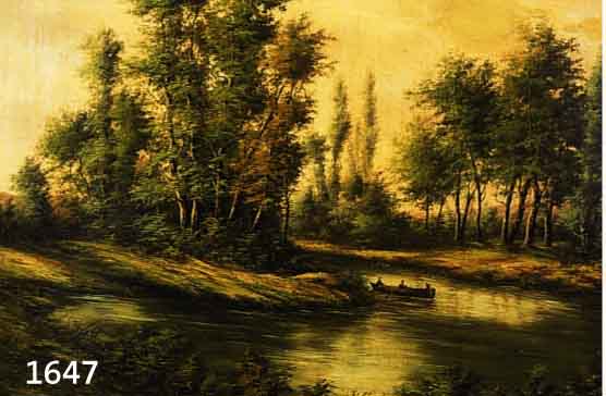 BONNAUD, A., FRANZÖSISCHER LANDSCHAFTSMALER DES 19. JH, DREI MÄNNER IM KAHN IN BEWALD- ETER SEENLANDSCHAFT, ÖL/LWD. (KL. REST. LWD.- SCHADEN), ...