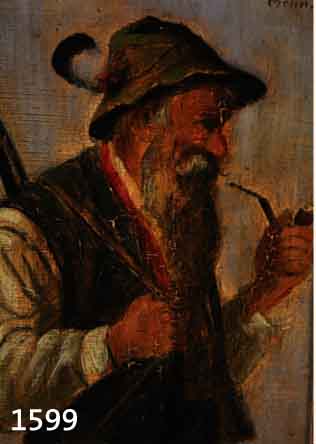 BRAUER, M., MÜNCHENER GENREMALER UM 1900, TIROLER FÖRSTER MIT GESCHULTERTEM GEWEHR UND PFEIFE, ÖL/MALARTON (L. KRAKELIERT), SIGN. U. RE. U. ...