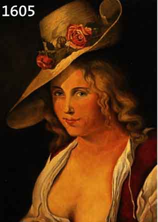 FUCHS, H., KOPIST MITTE 20. JHD., KOKETTE JUNGE FRAU MIT ENTBLÖßTER BRUST UND BLUMEN- GESCHMÜCKTEM HUT NACH DEM ORIGINAL VON BLOEMART, ...
