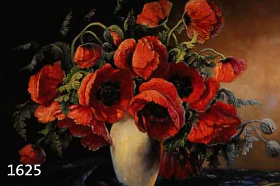 SCHIELE, H., GESUCHTER BLUMENMALER DES 19./20. JH., PRACHTVOLLER MOHNBLUMENSTRAUSS IN VASE AUF TIEFBLAUER FRANSENDECKE, ÖL/LWD. (L. ALTERSSPUREN), ...