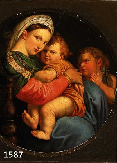 UNBEK. KÜNSTLER MITTE 19. JH., WOHL ITALIEN, SEHR QUALITÄTVOLLE KOPIE NACH RAFFAELS MADONNA DELLA SEDIA, DESSEN ORIGINAL SICH IN FLORENZ IM ...