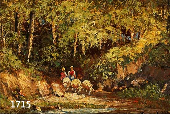 WEHN, RANDOLF, GEB. 1911, MÜNCHENER IMPRESSIONIST, HIRTINNEN AM WALDBACH, ÖL/LWD., SIGN., 25,5 X 50,5 CM, R.