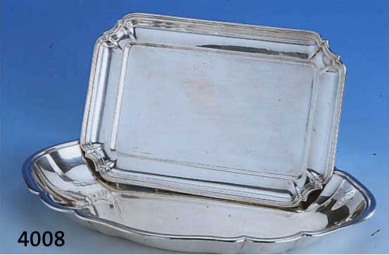 KONVOLUT TABLETT UND ANBIETSCHALE, DEUTSCH, 30ER JAHRE, BEST. AUS: TABLETT, 835ER SILBER, GEBR. KÜHN, SCHW.-GMÜND, 23.5 X 16 CM; ANBIETSCHALE, ...