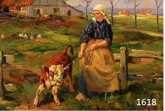 ENGELMANN, ERNST JULIUS, 1820 GÖSSNITZ-1902 MÜNCHEN, BÄUERIN MIT KALB AM BACH, ÖL/LWD, DOUBL., RE. U. SIGN., CA. 40 X 50 CM