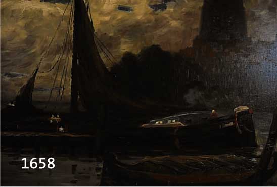 Nollet, Jean Marie, belgischer Maler, um 1900, Segelschiff am Steg, Öl/Lwd, re. u. sign., ca. 60 x 90 cm