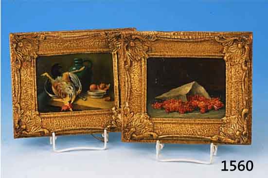 NEPPEL, KARL, MÜNCHEN 1833-1935, ZWEI PENDANTS, STILLEBEN MIT JOHANNISBEEREN UND STILLEBEN MIT HUHN, KRUG UND ZWIEBELN, BEIDE ÖL/HARTFASER, ...