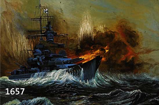 MIEMIEG, G. ?, UNLESERLICH SIGN., KRIEGSSCHIFF AUF BEWEGTER SEE, SIGNIERT, ÖL/ LWD., 34 X 44 CM, RAHMEN
