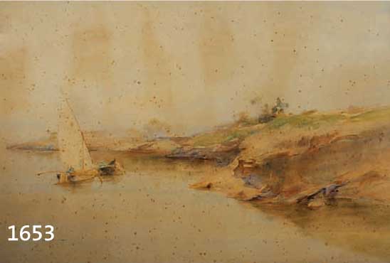 NICOL, ERSKINE, II, GEST. 1926, LANDSCHAFT AM NIL, AQUARELL AUF PAPIER, RE. U. SIGN. UND BEZ.: EGYPT 1908, STOCKFLECKIG, CA. 43 X 62CM, PP, U.GL., ...
