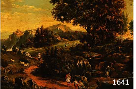 Unbekannter KÜnstler des 18. Jh., idealisierte Landschaft im Gebirge mit reicher Personenstaffage, Öl/Lwd, Keilrahmen erneuert, ca. 30 x 36 cm, R.