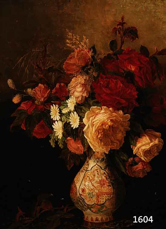 POST, EDUARD, HAGEN 1827-1882 DÜSSELDORF, STILLEBEN MIT ROSEN IN CHINESISCHER VASE, ÖL/LWD, DOUBLIERT, RE. U. SIGNIERT, RÜCK- SEITIG NOCHMALS ...