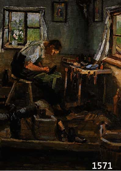 KOFLER, T., DATIERT 1908, SCHUSTER BEI DER ARBEIT IN SEINER WERKSTATT, ÖL/LWD, RE. U. SIGN. UND DAT., CA. 66 X 50 CM, R.