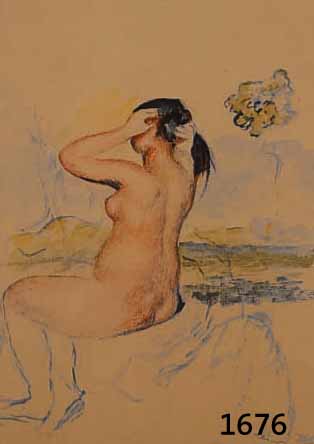 RENOIR, AUGUSTE, 1841-1919 PARIS, WEIBLICHER RÜCKENAKT, SICH KÄMMEND, FARBLITHOGRAPHIE NACH EINEM AQUARELL, UM 1910, IM STEIN SIGN., CA. 22 X 20 ...