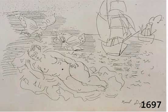 Dufy, Raoul, 1877-1953, petite beigneuse aux papillons, Radierung, mit Namenszug in der Platte, auf BFK-Rives BÜtten, ca. 22 x 31.5 cm