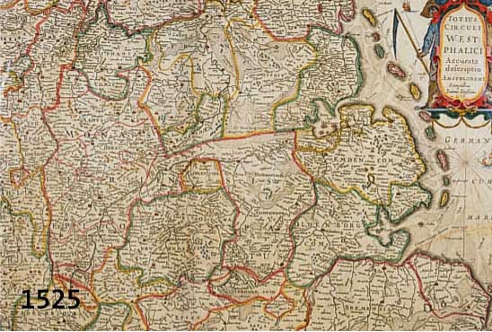 2 BLATT KOLOR. KUPFERSTICHK. V. WESTFAHLEN, 1.) KOLOR. KUPFERSTICHK. V. J. JANSONIUS, CA. 1750, TOTIUS CIRCULI WESTHPHALICI ACCURATA DESCRIPTIO, ...