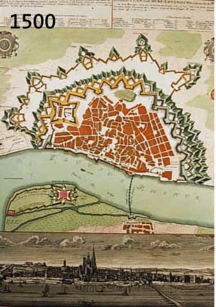 KONVOLUT VON 2 BLATT ANSICHTEN VON MAINZ, 1.) ALTKOLOR. KUPFERSTICH V. HOMANN, CA. 1745, ACCURATER PLAN DER CHURF. ERTZBISCH RESIDENTZ STADT MAYNZ ...