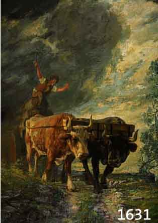 Antlers, Max, geb. 1873 Berlin, war tÄtig in Berlin, Paris, New York und Rom, hier: Junge mit Ochsenfuhrwerk vor dramatischem Himmel, Öl/Lwd, ...