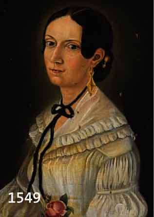 BIEDERMEIERKÜNSTLER UM 1850, PORTRÄT EINER DAME MIT ROSE, ÖL/LWD. (REST., L. BESCH.), UNSIGN., 24 X 20 CM, IM STÄRKER BESCH. ORIGINALRAHMEN