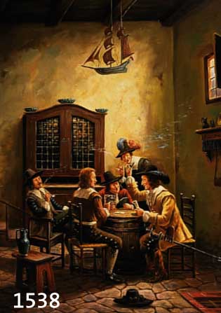BLÄTTER, BRUNO, BERLINER KÜNSTLER 19./20. JH., 5 MUSKETIERE BEIM KARTENSPIEL, ÖL/LWD., SIGN., 60 X 50 CM, R. (DIESER BESCH.)