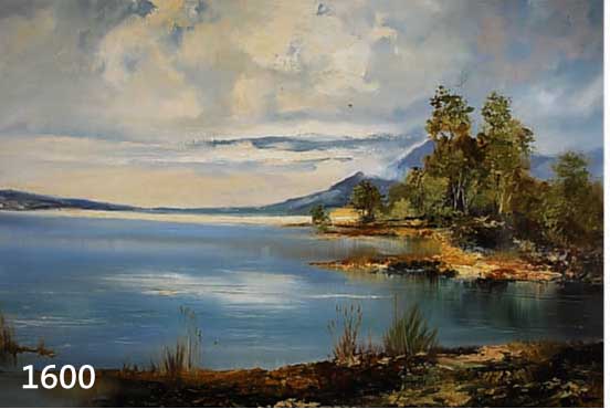 FRANKFURTER IMPRESSIONIST D. 20. JH., SOMMERLICHER VORGEBIRGSSEE MIT SCHÖNEN LICHTSPIEGELUNGEN UNTER BEWÖLKTEM HIMMEL, SCHÖNE, QUALITÄTVOLLE ...