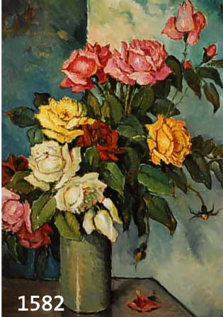 HANSEN, CARL, SKANDINAVISCHER KÜNSTLER DES 20. JH., ROSEN IN VASE, ÖL/LWD., VERSO KOPENHAGENER STEMPEL, SIGN., 65 X 55 CM, R.