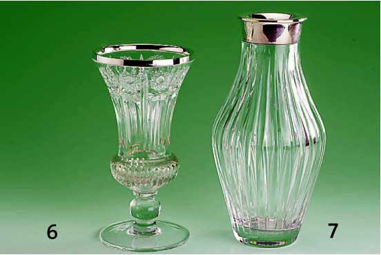 Vase, SchwÄbisch-GmÜnd, 835er Silber, 30er Jahre, Meistermarke W. Binder, Kristall- glas geschnitten und geschliffen, H ca. 23 cm