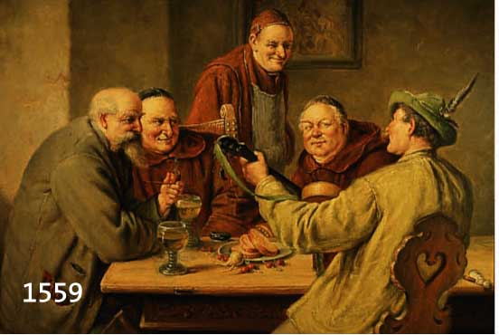TEXTOR, GENREMALER UM 1900 IN DER ART DEFREGGERS, JÄGERSLEUTE UND MÖNCHE BEI EINEM SCHOPPEN WEIN UND EINER BROTZEIT AM TISCH, ÖL/LWD., SIGN. U. ...