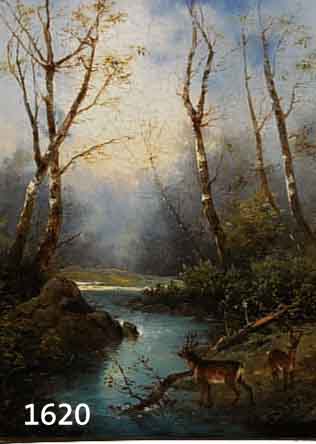 WOLSTER, A., JAGDMALER DES 19. JH., ZWEI REHE AM BACH AM WALDRAND, ÖL/LWD. (ALTERSBEDINGT KRAKELIERT); SIGN., 46 X 31 CM, R. (DIESER MIT L. ...