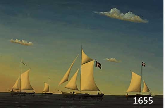 PETERSEN, H., DÄNISCHER MALER, 1. HÄLFTE 20. JH., VIER SEGELSCHIFFE VOR DER KÜSTE BEI RUHIGER SEE, ÖL/MALKARTON, RE. U. SIGN., CA. 34 X 48 CM, ...