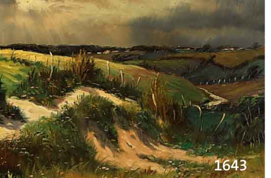 UNBEKANNTER MONOGRAMMIST, SKANDINAVIEN, 1. HÄLFTE 20. JH., GEWITTERSTIMMUNG ÜBER DÜNENLANDSCHAFT, ÖL/LWD, RE. U. MONOGR., CA. 35 X 50 CM, R.