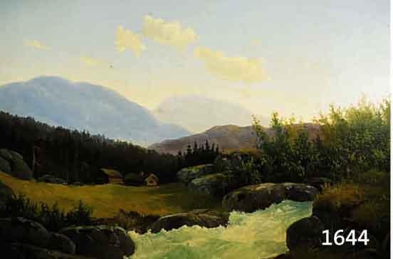 Berntsen, B., dÄnischer Maler, 1. HÄlfte 20. Jh., Rauschendes Wasser in Vorgebirgslandschaft, Öl/Lwd, re. u. sign., eine rest. Stelle, ca. 67 x ...
