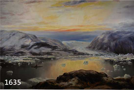 JENSEN, KAI, 1812 RINGSTEL/DÄNEMARK-1994, GRÖNLÄNDISCHE KÜSTE MIT ESKIMO IM KANU, ÖL/ LWD, RE. U. SIGN., CA. 67 X 97 CM, R.