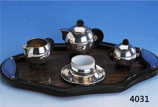 Ausgefallenes Art-Deco-Set Egoiste, deutsch, um 1930, 800er Silber, reiner Kubismus, teilvergoldet, Meistermarke SFS ligiert im Kreis, unged., ...
