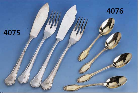 FISCHBESTECK, DEUTSCH, 30ER JAHRE, MEISTERMARKE HTB, 800ER SILBER, BES.-MONOGR., BEST. AUS: 6 MESSER UND 5 GABELN, ZUS. CA. 530 G