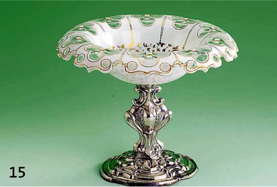 Zuckerschale, deutsch/BÖhmen um 1835, Fuß Silber gefÜllt, Louis Philippe-Stil, 2. Barock, Schale weiß Überfangen und goldgeh., florale ...