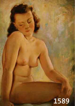 MISLIWIERZ, R. (O.Ä.), SITZENDER WEIBLICHER AKT, ÖL/MALKARTON, RE. O. SIGN., CA. 50 X 39 CM, R.