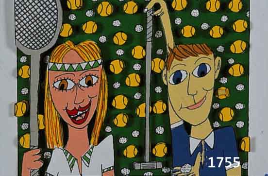 RIZZI, JAMES, GEB. 1950 NEW YORK, SHE LIKES TENNIS, HE LIKES GOLF, DREIDIMENSIONALE FARBLITHOGRAPHIE VON 1997 HANDSIGNIERT UND NUM. LVI/C, CA. 10 ...
